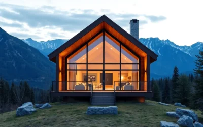 Affordable Luxury Cabins (Zidtaha bash tfilter l "Cheap" mn "Luxury") - Warm wooden textures blend with soft earthy tones, inviting tranquility and comfort amidst lush green landscapes and gentle sunlight.