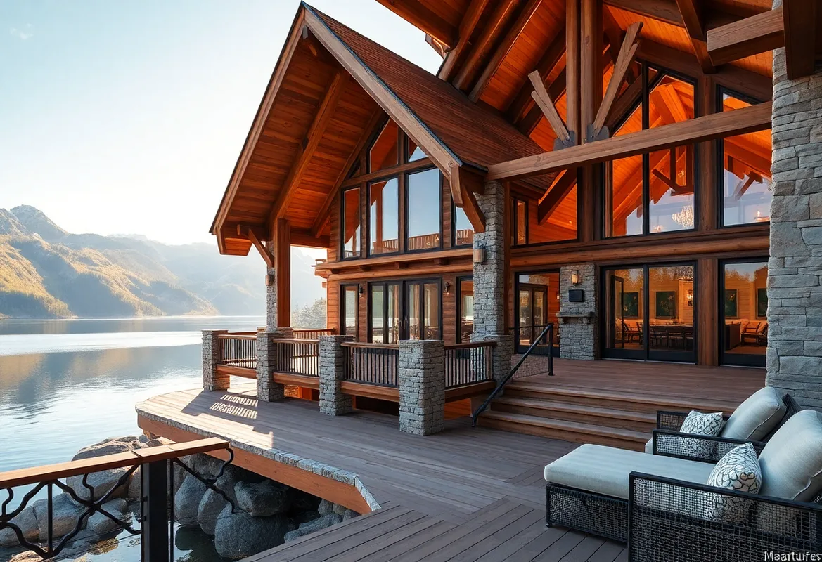 Cozy lakefront cabin rentals surrounded by trees and water.