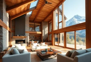 Cheap Cabin Rentals - The warm wooden cabin exudes rustic charm, surrounded by vibrant green pines and a breathtaking blue sky, inviting tranquility.