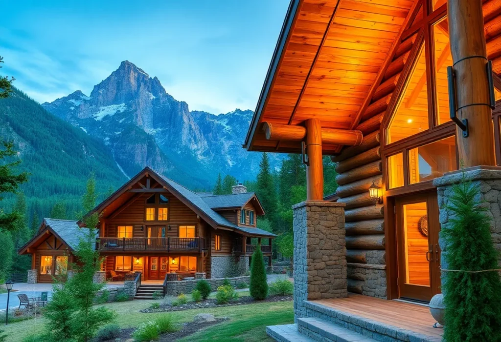 Romantic Cabins with Hot Tubs - Warm wood tones, soft lighting, and bubbling hot tubs create a cozy, inviting atmosphere perfect for romance and relaxation.