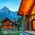 Romantic Cabins with Hot Tubs - Warm wood tones, soft lighting, and bubbling hot tubs create a cozy, inviting atmosphere perfect for romance and relaxation.