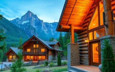 Romantic Cabins with Hot Tubs - Warm wood tones, soft lighting, and bubbling hot tubs create a cozy, inviting atmosphere perfect for romance and relaxation.