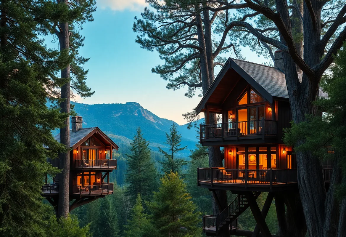 Luxury Treehouse Cabins nestled among lush green trees