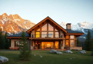 mountain log cabin - Warm wooden tones, soft glowing lights, and a serene mountain backdrop create a tranquil escape from everyday life.