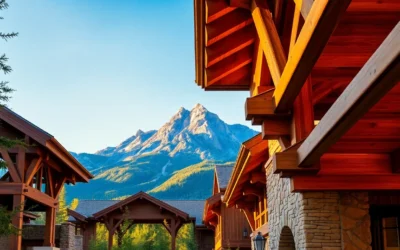 log cabin - Warm wood tones and soft earth colors create a tranquil, inviting atmosphere amidst the majestic mountain backdrop and fresh pine scent.