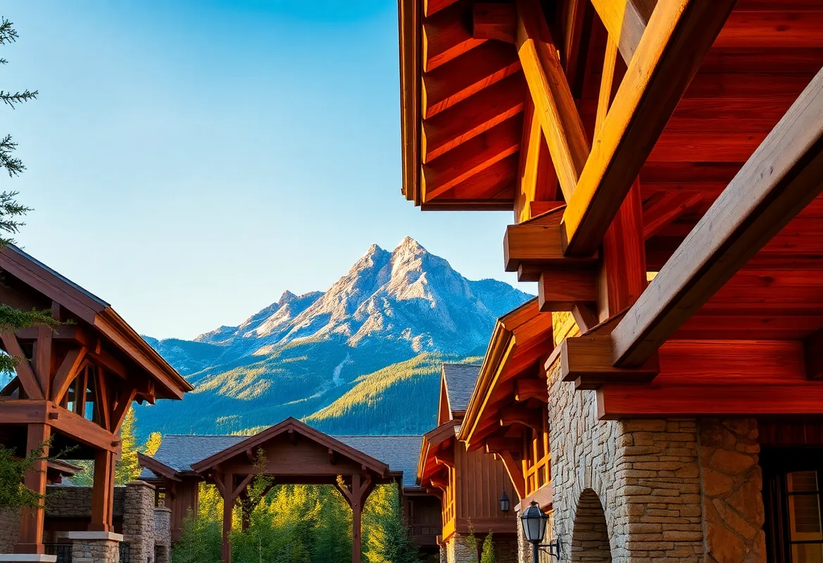 Cozy log cabin nestled in the serene mountain landscape.