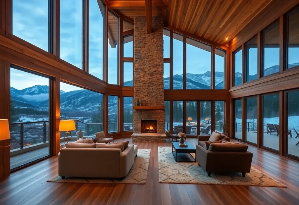 Romantic cabin getaway - Warm hues of wood and soft blankets create an inviting, cozy vibe, with breathtaking mountain views enhancing the romantic atmosphere.