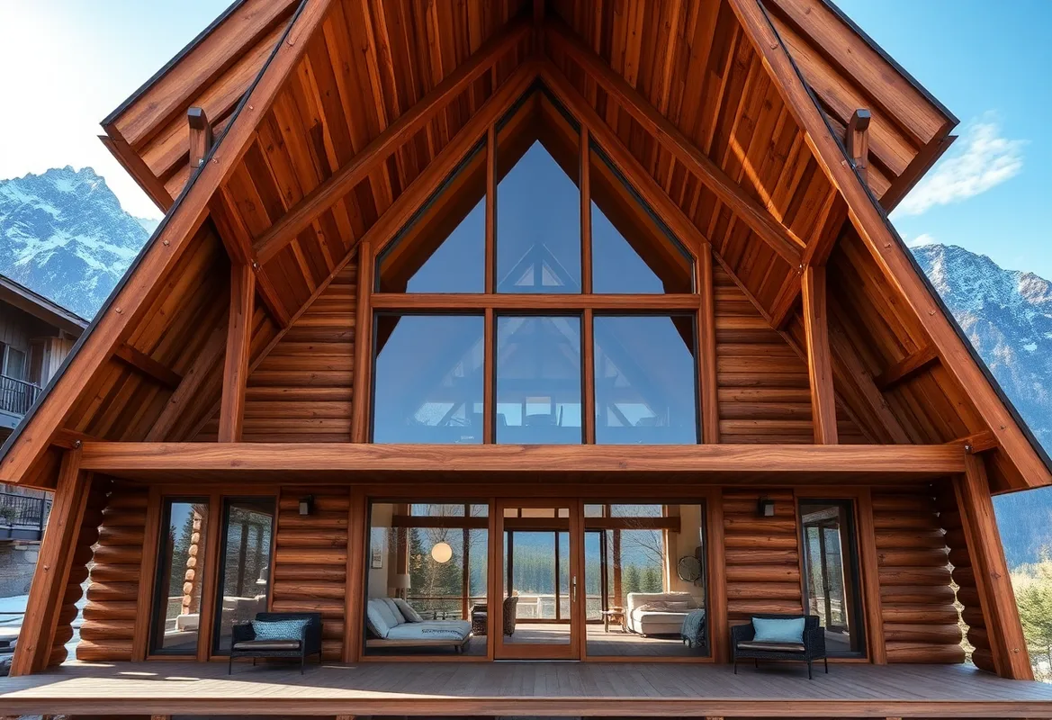 A-Frame Cabins nestled in a forest with tall trees