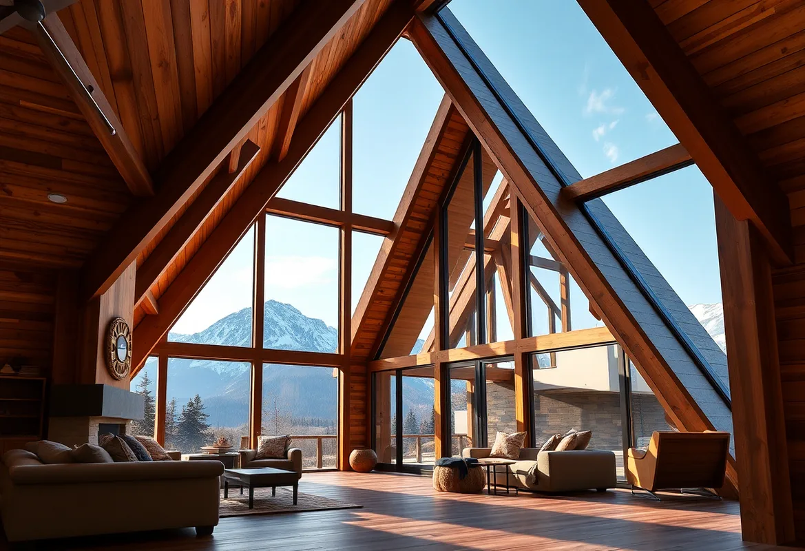 A cozy A-Frame Cabins nestled in a snowy forest
