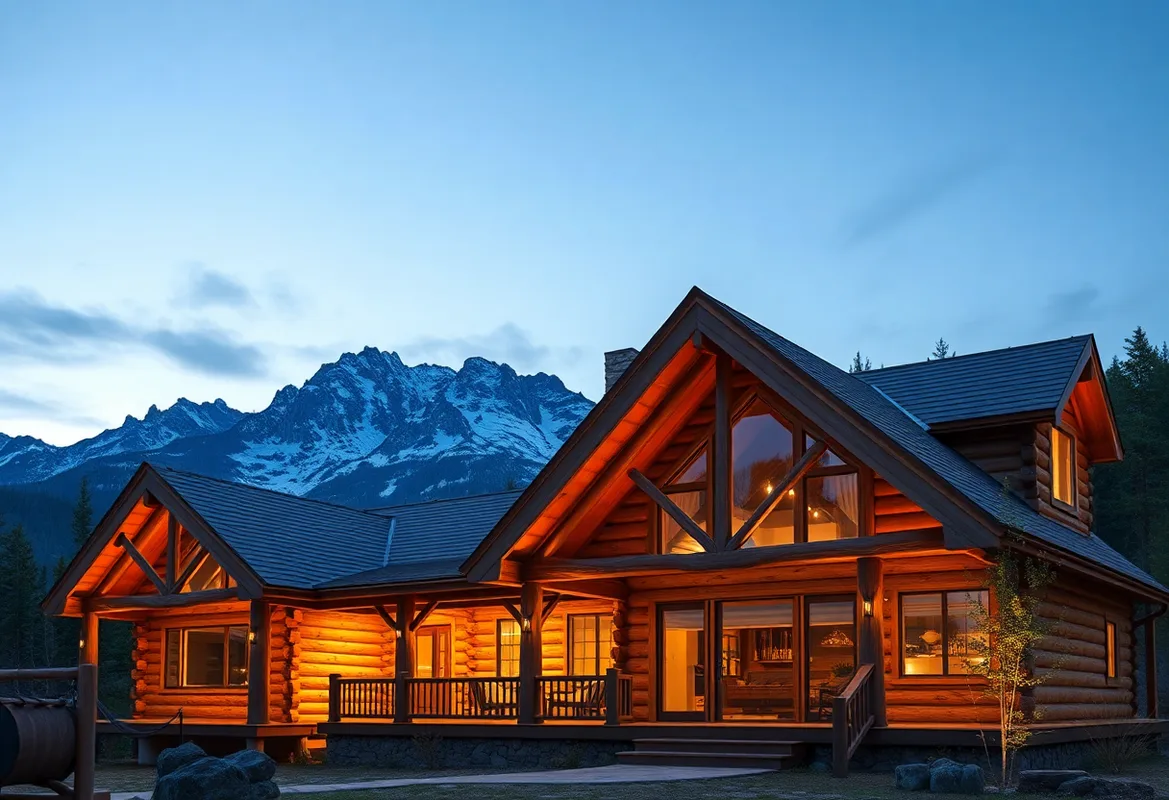 Cozy interior of a log cabin with wooden textures and warmth.