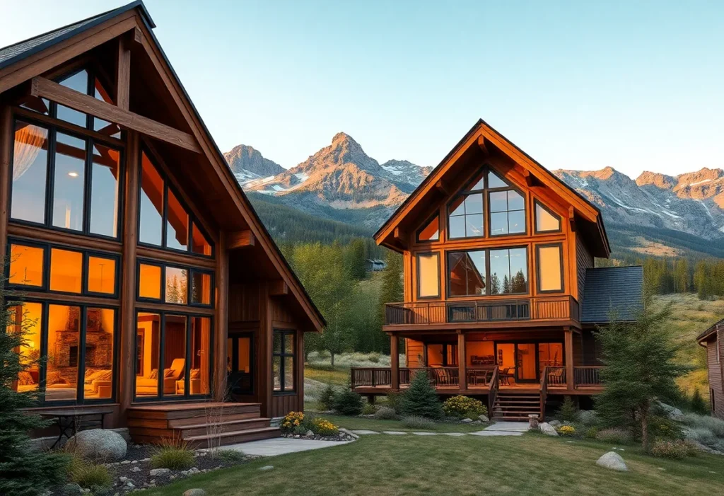 Cabins in Colorado - Warm wooden textures and vibrant greenery create a serene escape. Experience the crisp mountain air and stunning Colorado landscapes.