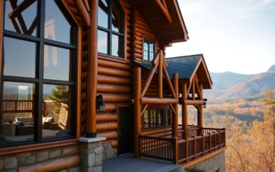 Great Smoky Mountains Cabins - Warm wooden textures and vibrant foliage create a cozy, inviting atmosphere in the heart of the Smokies.