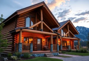 Yellowstone Cabins - Warm wooden cabins surrounded by lush greenery and vibrant wildflowers, inviting relaxation and adventure in Yellowstone's breathtaking landscape.