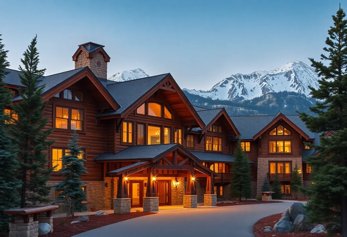Historic Yellowstone Cabins nestled among lush green trees.