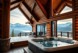 Mountain View Cabins - Warm wood tones and plush textiles create a cozy, inviting vibe amidst breathtaking mountain views and the soothing sound of bubbling hot tubs.