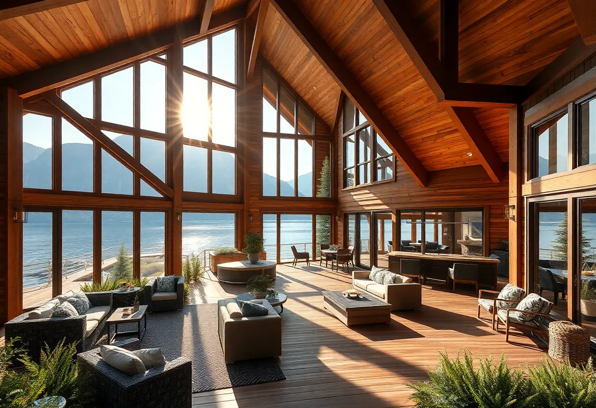 Scenic view of Lakefront Cabin Rentals surrounded by trees and water