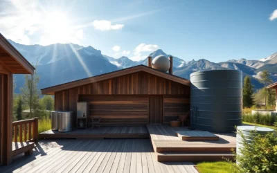Off-Grid Cabins - Rustic wooden barrels glisten under sunlight, surrounded by lush greenery and vibrant wildflowers, evoking tranquility and connection to nature.