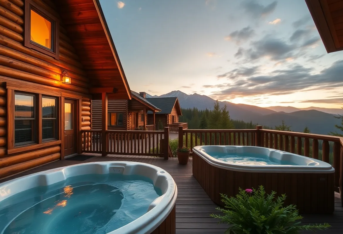 Cozy Romantic Cabins with Hot Tubs surrounded by nature's beauty.