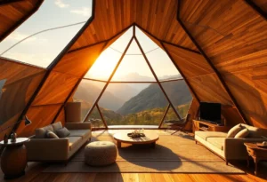 Glamping Domes - Warm earthy tones and soft textures create a serene, inviting atmosphere in the Glamping Dome, surrounded by nature's beauty.
