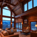 Warm wooden interiors, plush furnishings, and stunning mountain vistas create a cozy, inviting atmosphere in luxury mountain cabins.