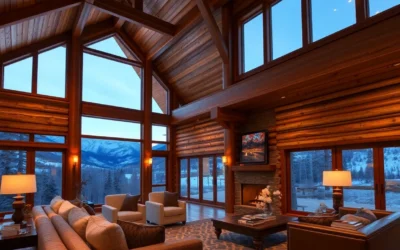 Warm wooden interiors, plush furnishings, and stunning mountain vistas create a cozy, inviting atmosphere in luxury mountain cabins.