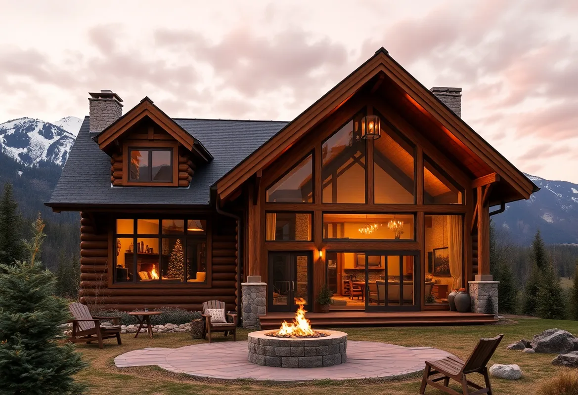 Cozy interior of secluded romantic cabins with warm lighting