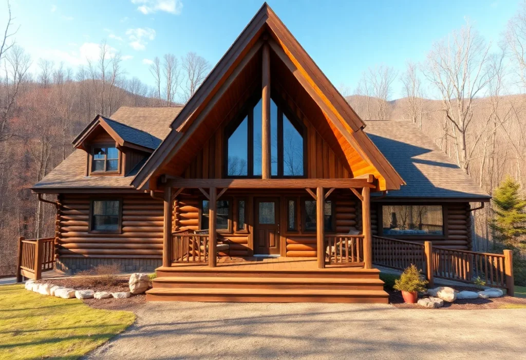 Cheap Cabin Rentals - A rustic cabin nestled among vibrant green trees, exuding warmth and tranquility, perfect for affordable getaways in North Georgia.