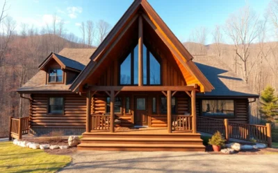 Cheap Cabin Rentals - A rustic cabin nestled among vibrant green trees, exuding warmth and tranquility, perfect for affordable getaways in North Georgia.