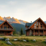 Cabin Rentals - Rustic wood textures, warm earth tones, and vibrant green foliage create a cozy, tranquil atmosphere perfect for escape.