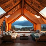 Glamping Near Lakes - Soft greens and blues blend with rustic textures, creating a serene, inviting vibe near Oregon's hidden lakes.