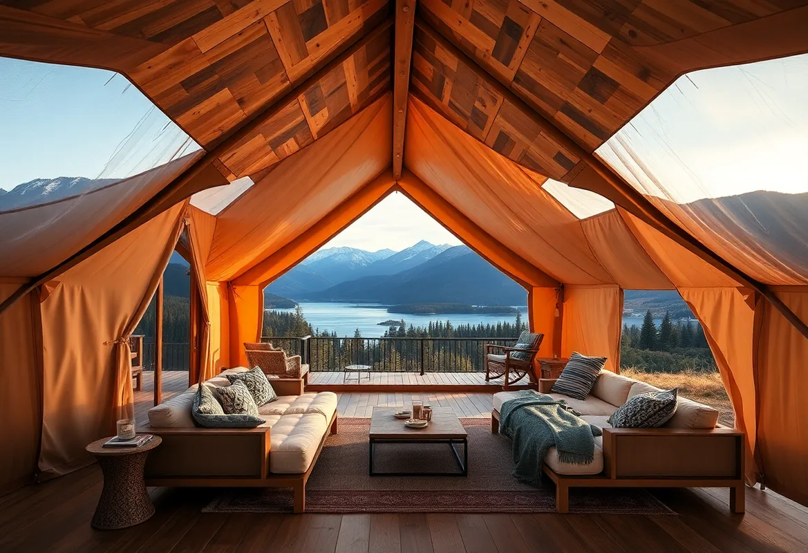 Glamping Near Lakes with cozy tents surrounded by lush greenery