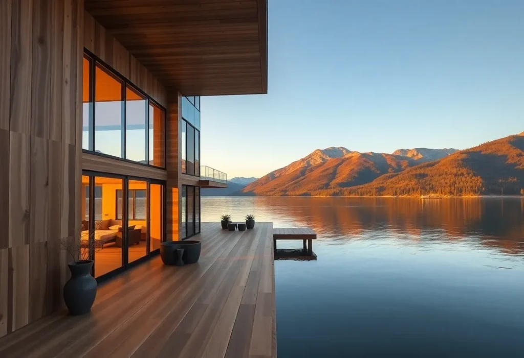 Glamping Near Lakes - Soft pastels of sunset reflect on calm waters, with plush tents surrounded by lush greenery, creating a tranquil nature escape.