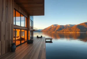 Glamping Near Lakes - Soft pastels of sunset reflect on calm waters, with plush tents surrounded by lush greenery, creating a tranquil nature escape.