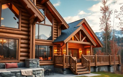 Cabin Rental Tips - Warm wooden textures contrast with vibrant autumn foliage, creating a cozy, inviting atmosphere perfect for seasonal cabin getaways.