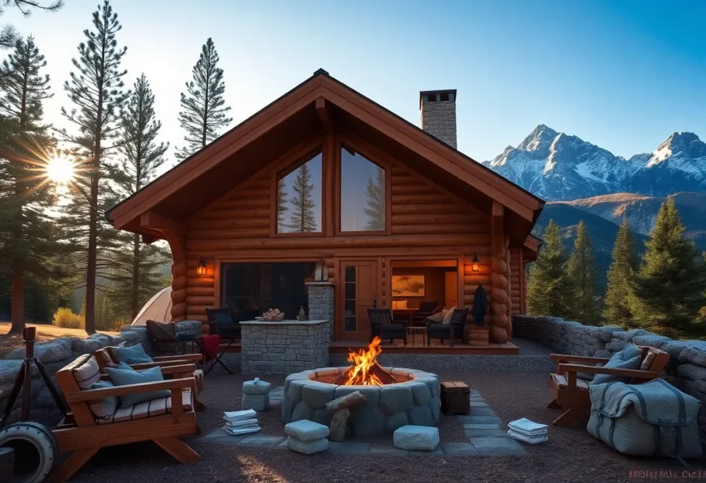 Cabin Packing Checklist - Rustic backpack filled with vibrant gear, soft blankets, and essential tools, evoking adventure and cozy comfort in the wilderness.
