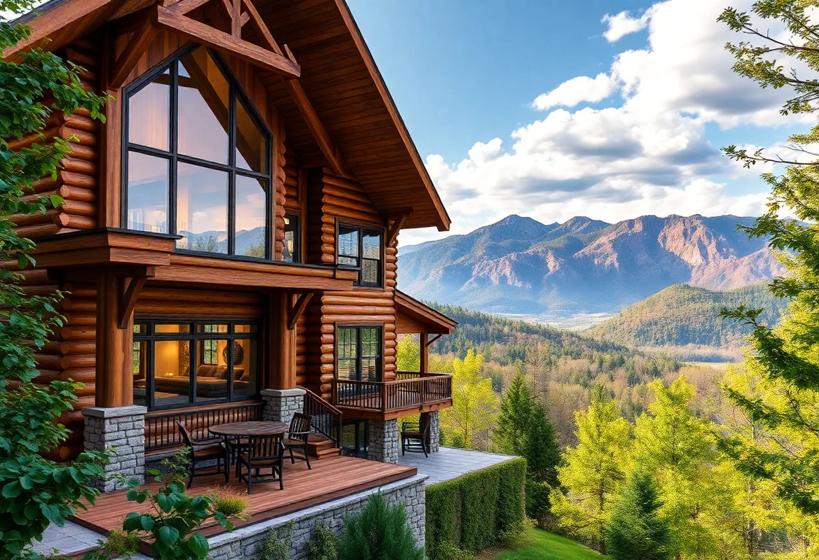 Cozy cabins in Smoky Mountains surrounded by lush greenery and trees.